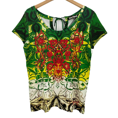 デシグアル Desigual 花柄刺繍 ビーズ装飾 UネックTシャツ レディース import:XL
