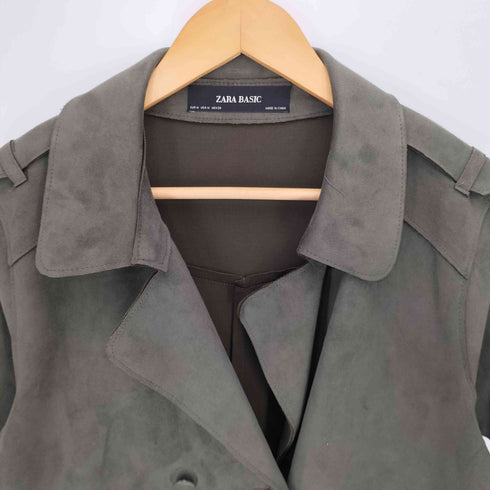 ザラ ZARA BASIC ウエストベルト フェイクスエード ダブル トレンチコート レディース import:M