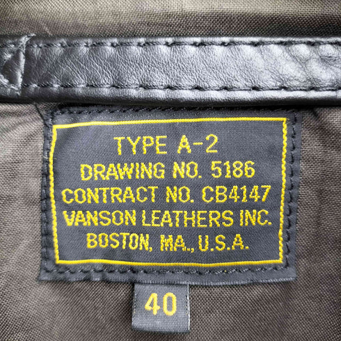 バンソン VANSON USA製 Type A-2 Leather Flight Jacket A-2 フライトジャケット メンズ US:40