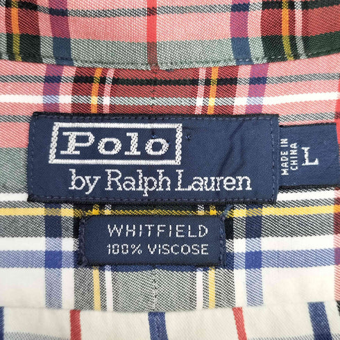 ポロバイラルフローレン Polo by RALPH LAUREN WHITFIELD マルチカラー タータンチェック リバースプリント ポニー無 ダブルポケット レーヨン 長袖 シャツ メンズ import:L