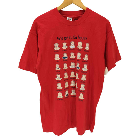フルーツオブザルーム FRUIT OF THE LOOM 90s USA製 How Are You Feeling Today? Wie geht's Dir heute? マルチ フェイス プリント Tシャツ 裾袖 シングル メンズ import:L