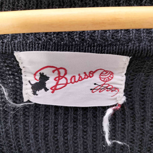Basso 90s リネン 100% Vネック ニット ブラック メンズ