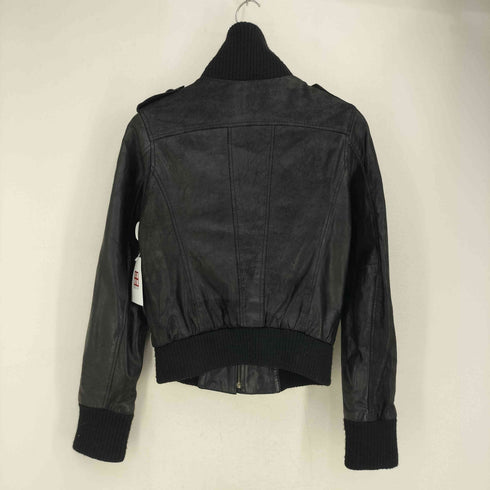 Stradivarius ストラディバリウス 本革 ハイネック ライダースジャケット レディース import:M