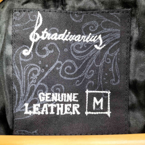 Stradivarius ストラディバリウス 本革 ハイネック ライダースジャケット レディース import:M