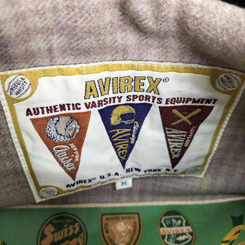 アヴィレックス AVIREX 羊革 ワッペン レザーブルゾン / 裏地ウール混フランネル チェック柄 メンズ import:M