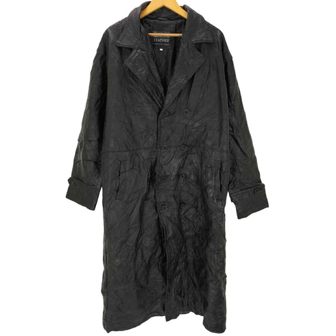 GENUINE LEATHER 本革 パッチワーク デザイン オール リアル レザー ダブル チェスター ロング コート レディース import:XL