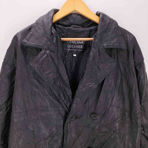 GENUINE LEATHER 本革 パッチワーク デザイン オール リアル レザー ダブル チェスター ロング コート レディース import:XL