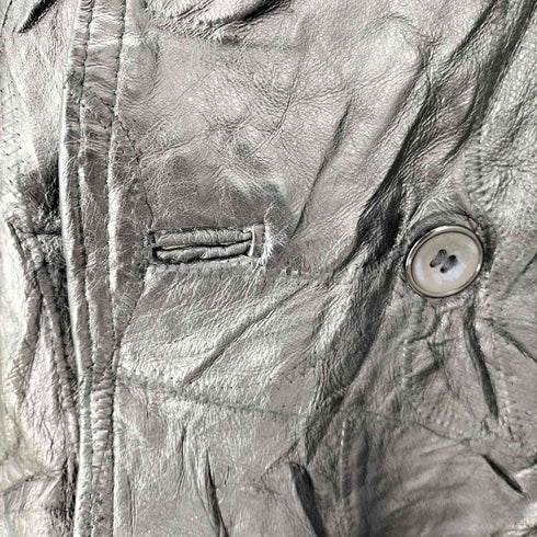 GENUINE LEATHER 本革 パッチワーク デザイン オール リアル レザー ダブル チェスター ロング コート レディース import:XL