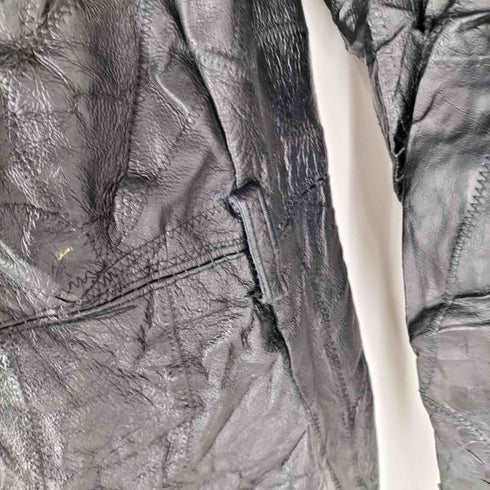 GENUINE LEATHER 本革 パッチワーク デザイン オール リアル レザー ダブル チェスター ロング コート レディース import:XL