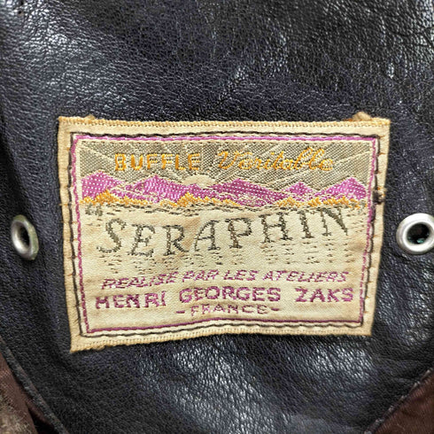 SERAPHIN MADE IN FRANCE 70-80S OLD EURO VINTAGE GENUINE LEATHER フランス製 本革 ユーロ オール リアル レザー ブルゾン ボンバー ジャケット riri ジップ 水牛ボタン メンズ