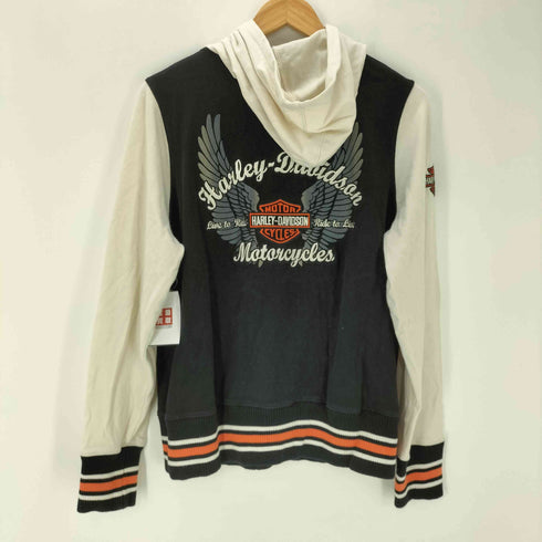ハーレーダビッドソン HARLEY-DAVIDSON モーター サイクル バック ウィング エンブレム ロゴ 両面 刺繍 ジップ フーディー パーカー Y2K メンズ import:XL
