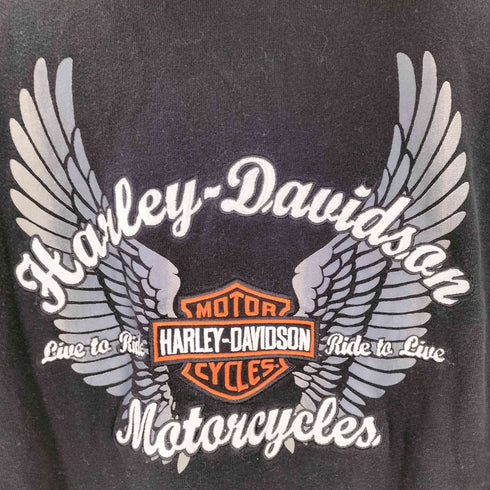 ハーレーダビッドソン HARLEY-DAVIDSON モーター サイクル バック ウィング エンブレム ロゴ 両面 刺繍 ジップ フーディー パーカー Y2K メンズ import:XL