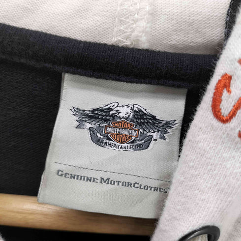 ハーレーダビッドソン HARLEY-DAVIDSON モーター サイクル バック ウィング エンブレム ロゴ 両面 刺繍 ジップ フーディー パーカー Y2K メンズ import:XL