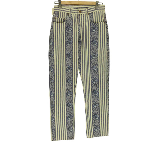 ケンゾージーンズ KENZO JEANS 北斎タグ フランス製 フローラル ストライプ デニムジャケット メンズ US:30-31