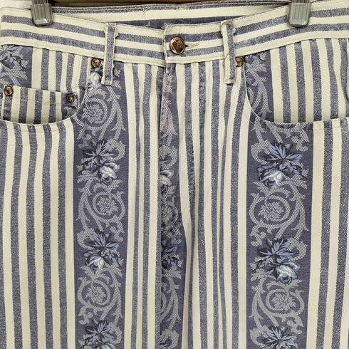 ケンゾージーンズ KENZO JEANS 北斎タグ フランス製 フローラル ストライプ デニムジャケット メンズ US:30-31