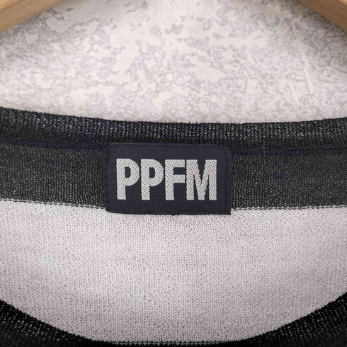 ピーピーエフエム PPFM 00s- リネン混 ボーダー シアー シースルー 七分袖 ニット セーター domestic メンズ