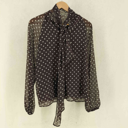 ザラ ZARA ドット柄 リボンデザイン シアー 長袖 ブラウス レディース import:XS