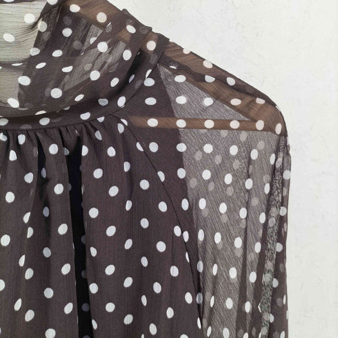 ザラ ZARA ドット柄 リボンデザイン シアー 長袖 ブラウス レディース import:XS