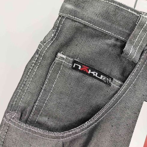 NAKUZ 90-00S OLD メタリック シルバー コーティング ワイド バギー シャイニー デニム パンツ Y2K 極太 メンズ 42