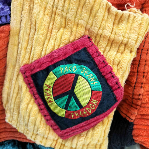 PACO JEANS 90S OLD パネル マルチ ラスター カラー クレイジー パターン パッチワーク ピース マーク コーデュロイ シャツ B系 Y2K ビックサイズ メンズ import:L