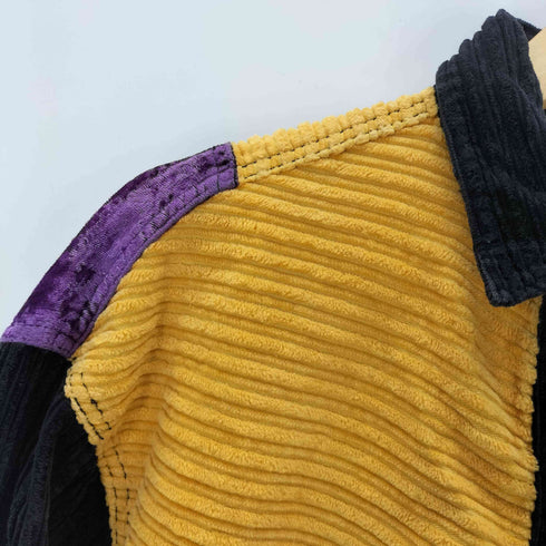 PACO JEANS 90S OLD パネル マルチ ラスター カラー クレイジー パターン パッチワーク ピース マーク コーデュロイ シャツ B系 Y2K ビックサイズ メンズ import:L