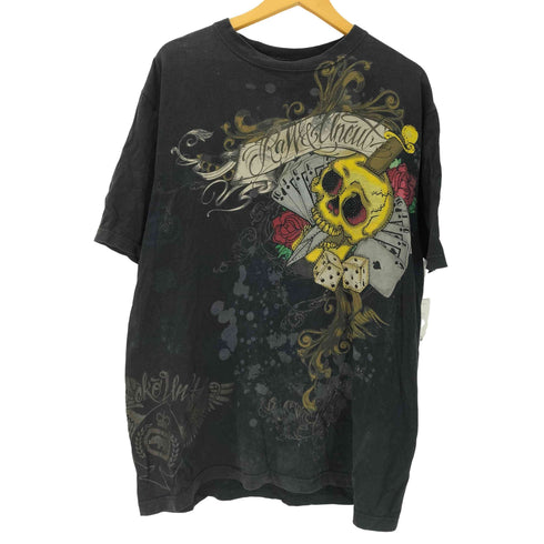 エコーアンリミテッド ECKO UNLTD 00S OLD スカル 髑髏 ドクロ トランプ バラ ローズ 両面 ラメ プリント Tシャツ B系 Y2K メンズ import:XL