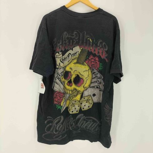 エコーアンリミテッド ECKO UNLTD 00S OLD スカル 髑髏 ドクロ トランプ バラ ローズ 両面 ラメ プリント Tシャツ B系 Y2K メンズ import:XL