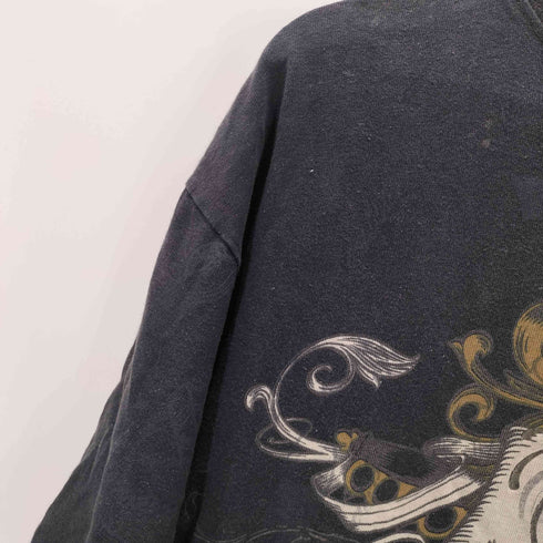 エコーアンリミテッド ECKO UNLTD 00S OLD スカル 髑髏 ドクロ トランプ バラ ローズ 両面 ラメ プリント Tシャツ B系 Y2K メンズ import:XL