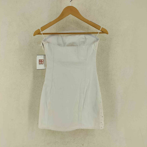 ザラ ZARA Strapless White Denim Rhinestone Mini Dress ストラップレス ホワイトデニム ラインストーン ミニドレス レディース XS