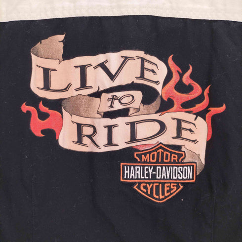 ハーレーダビッドソン HARLEY-DAVIDSON LIVE TO RIDE ロゴ刺繍 バックプリント スナップボタン S/S ワーク シャツ レディース import:M