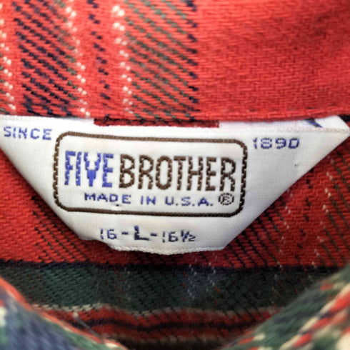 ファイブブラザー FIVE BROTHER 80s USA製 チェック 長袖 ヘビーネルシャツ メンズ L