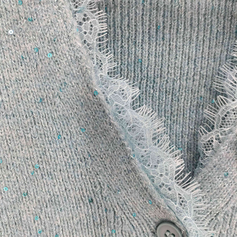 me+em select lace docking spangle key neck knit cardigan レースドッキングスパングルキーネックニットカーディガン レディース FREE