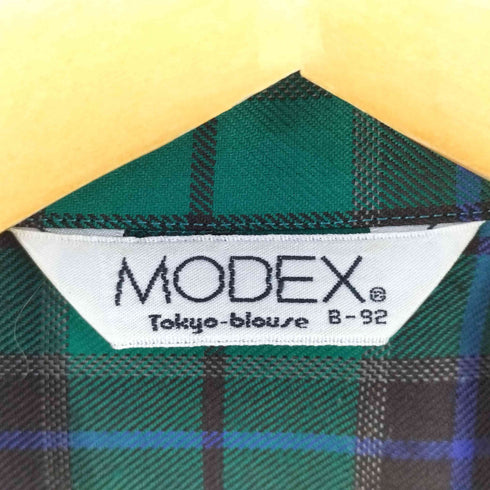 MODEX 80s ウール100 チェック ダブルブレスト 長袖 ブラウス レディース B-92