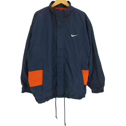ナイキ NIKE 90S 白タグ スウッシュ刺繍 比翼 ジップアップ フーデッド ナイロン ジャケット メンズ import:L