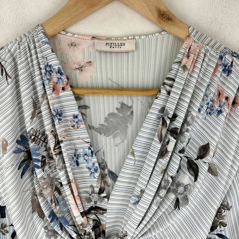 フィフィーユパリ FIFILLES PARIS ストライプ フラワープリント ワンピース レディース