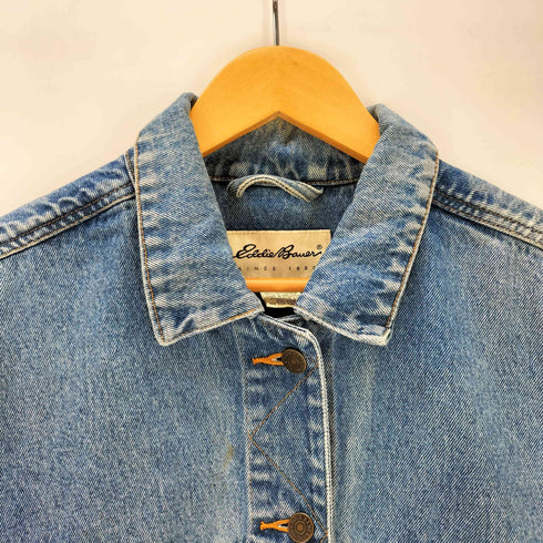 エディーバウアー Eddie Bauer 90S 白タグ サイド ポケット オーバーサイズ デニム トラッカー ジャケット レディース import:M
