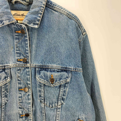 エディーバウアー Eddie Bauer 90S 白タグ サイド ポケット オーバーサイズ デニム トラッカー ジャケット レディース import:M