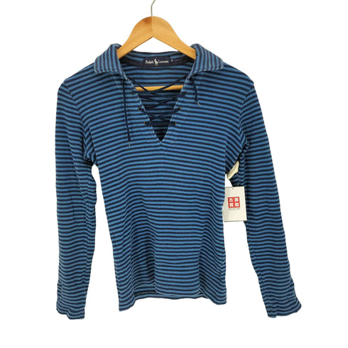 ラルフローレン RALPH LAUREN 00S ボーダー リブ編み レースアップ カットソー Y2K レディース import:M