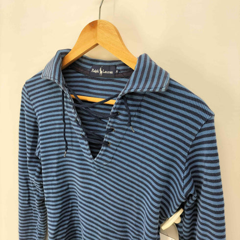 ラルフローレン RALPH LAUREN 00S ボーダー リブ編み レースアップ カットソー Y2K レディース import:M