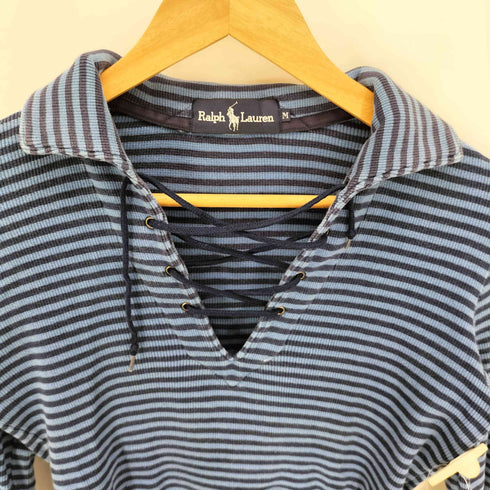 ラルフローレン RALPH LAUREN 00S ボーダー リブ編み レースアップ カットソー Y2K レディース import:M