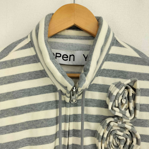オープンワイワイ OPEN YY APPLIQUE ZIPUP JACKET アップリケ ジップアップ スウェットシャツ レディース L