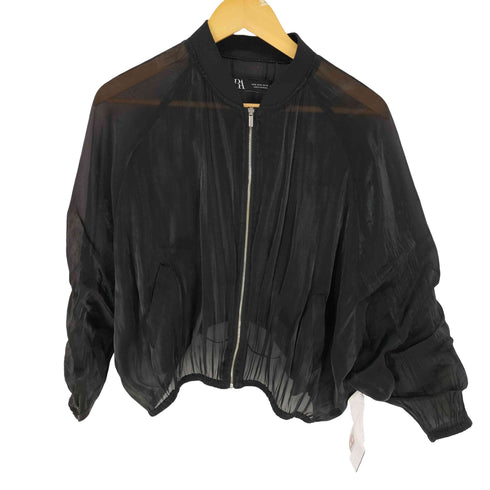 ザラ ZARA ドルマン スリーブ サテン シアー MA-1 フライト ボンバー ジャケット レディース import:M