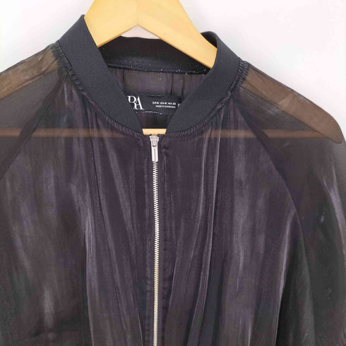 ザラ ZARA ドルマン スリーブ サテン シアー MA-1 フライト ボンバー ジャケット レディース import:M