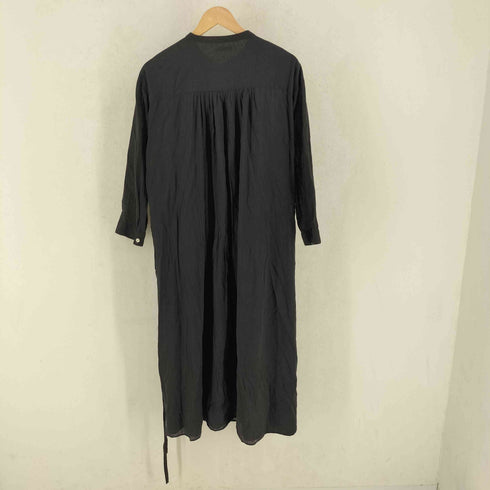 ラウンジドレス Loungedress ノーカラー シワ加工 ギャザーコットン ロング ワンピース レディース FREE