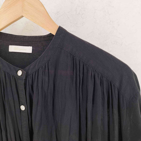 ラウンジドレス Loungedress ノーカラー シワ加工 ギャザーコットン ロング ワンピース レディース FREE