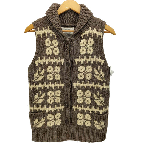 デニムダンガリー DENIM DUNGAREE フラワーモチーフ ノルディック柄 ショールカラー カウチン ニット ベスト レディース JPN:L