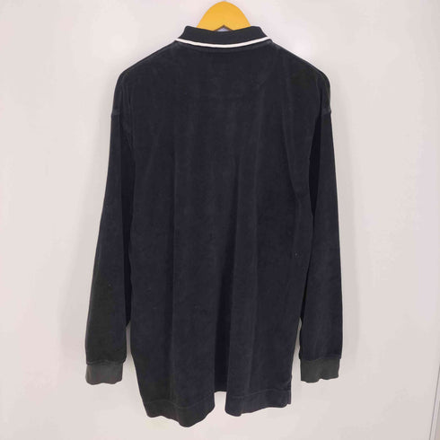 ゲス GUESS CLASSICS 90-00s 紺タグ コットン ロゴ刺繍 ハーフジップ ベロア 長袖ポロシャツ メンズ import:L