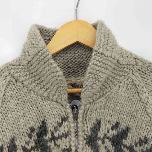 YELLOW LAND ウール バックウォーボンネット柄 ジップアップニット カウチン メンズ import:L