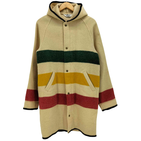 ウールリッチ WOOLRICH 70s USA製 白タグ ラスタカラー ボーダー 比翼ダブルジップ メルトン フーディ ブランケットコート メンズ import:S