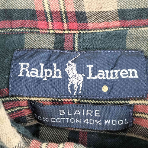 ラルフローレン RALPH LAUREN 90s タータンチェック BLAIRE ポニー無し 長袖ボタンダウンシャツ メンズ import:L